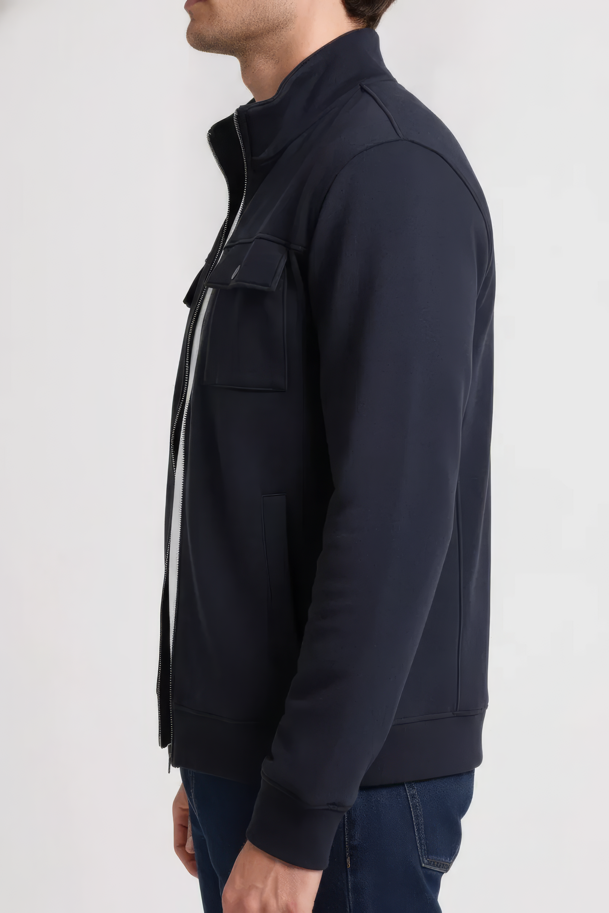 Men’s Black Cotton Blend  Full-Zip Utility Pocket Sweatshirt