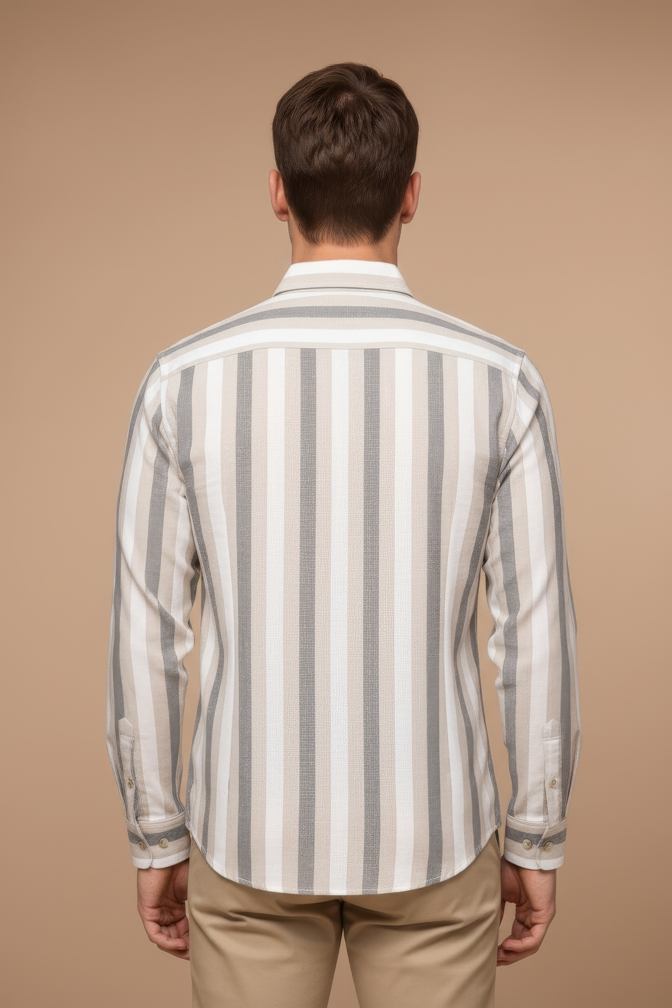 Men’s Natural Blue Striped Twill Cotton Shirt
