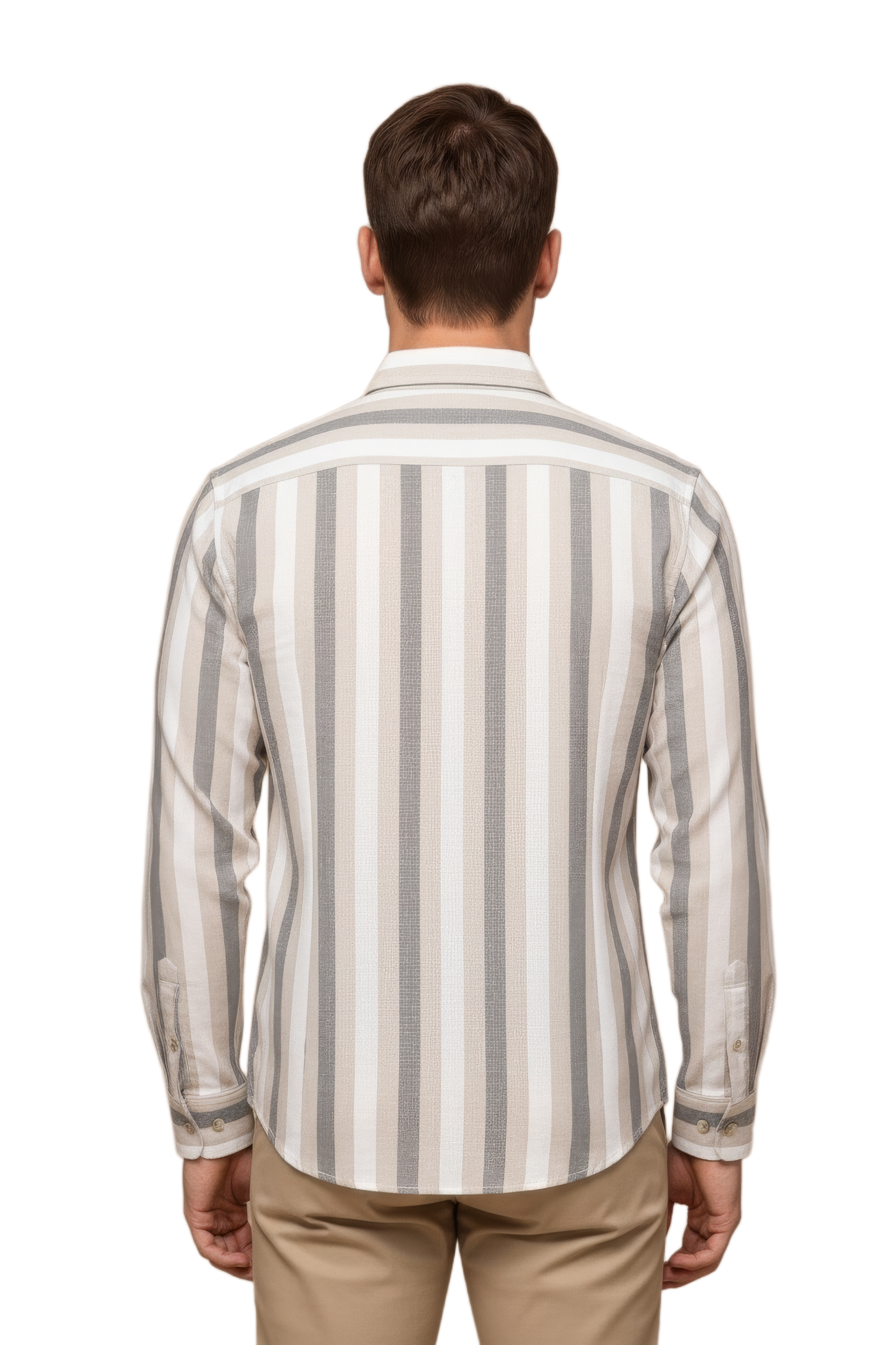 Men’s Natural Blue Striped Twill Cotton Shirt