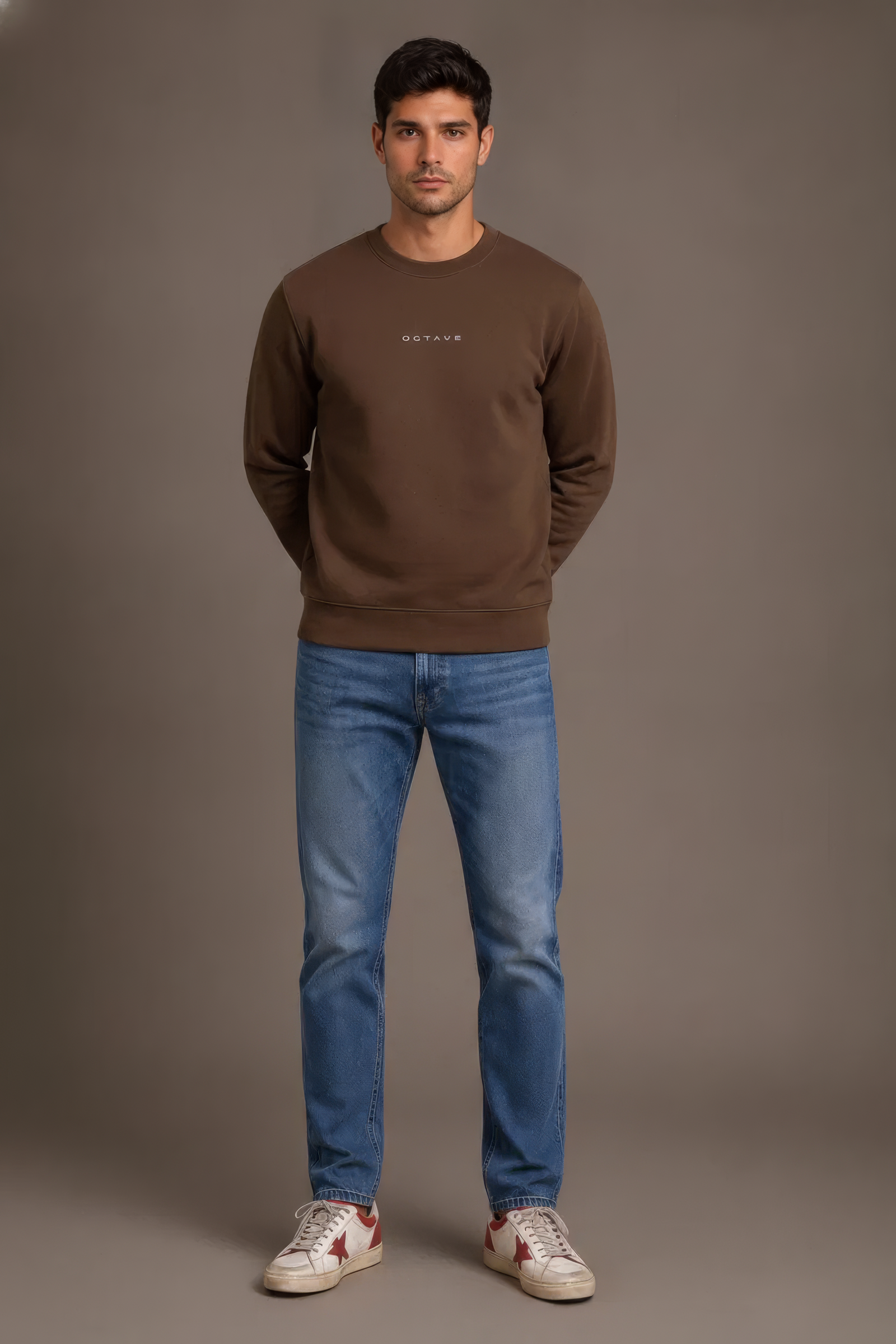 Men’s Premium Tan Crew Neck Cotton Fleece Sweatshirt