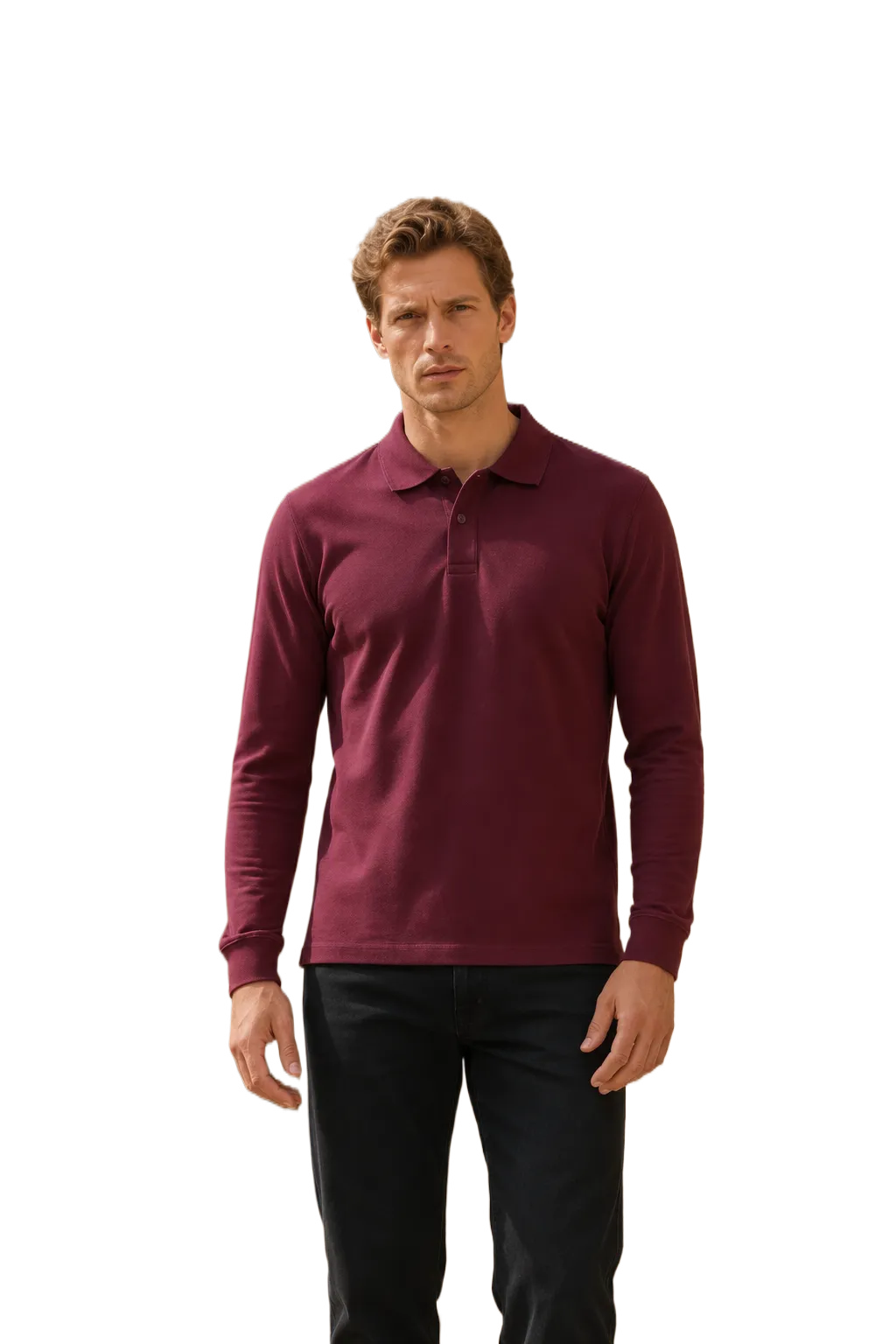 Men’s Merlot Pique Lycra Polo Neck Full-Sleeve Winter T-Shirt