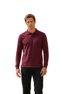Men’s Merlot Pique Lycra Polo Neck Full-Sleeve Winter T-Shirt