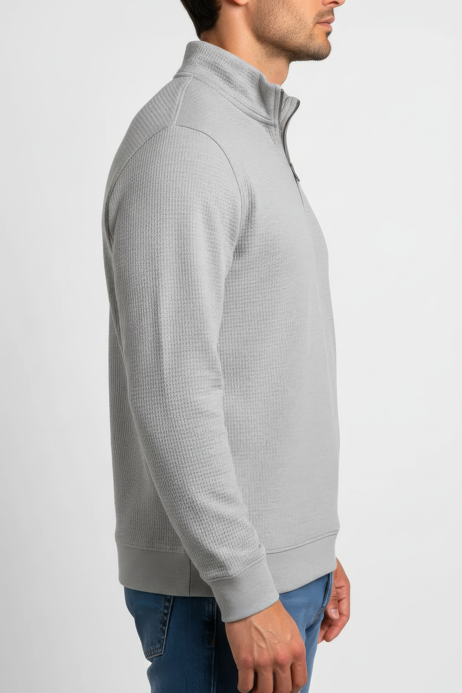 Men’s Onyx Standing Collar Half-Zip Sweatshirt – Brushed Seersucker Fabric Pullover
