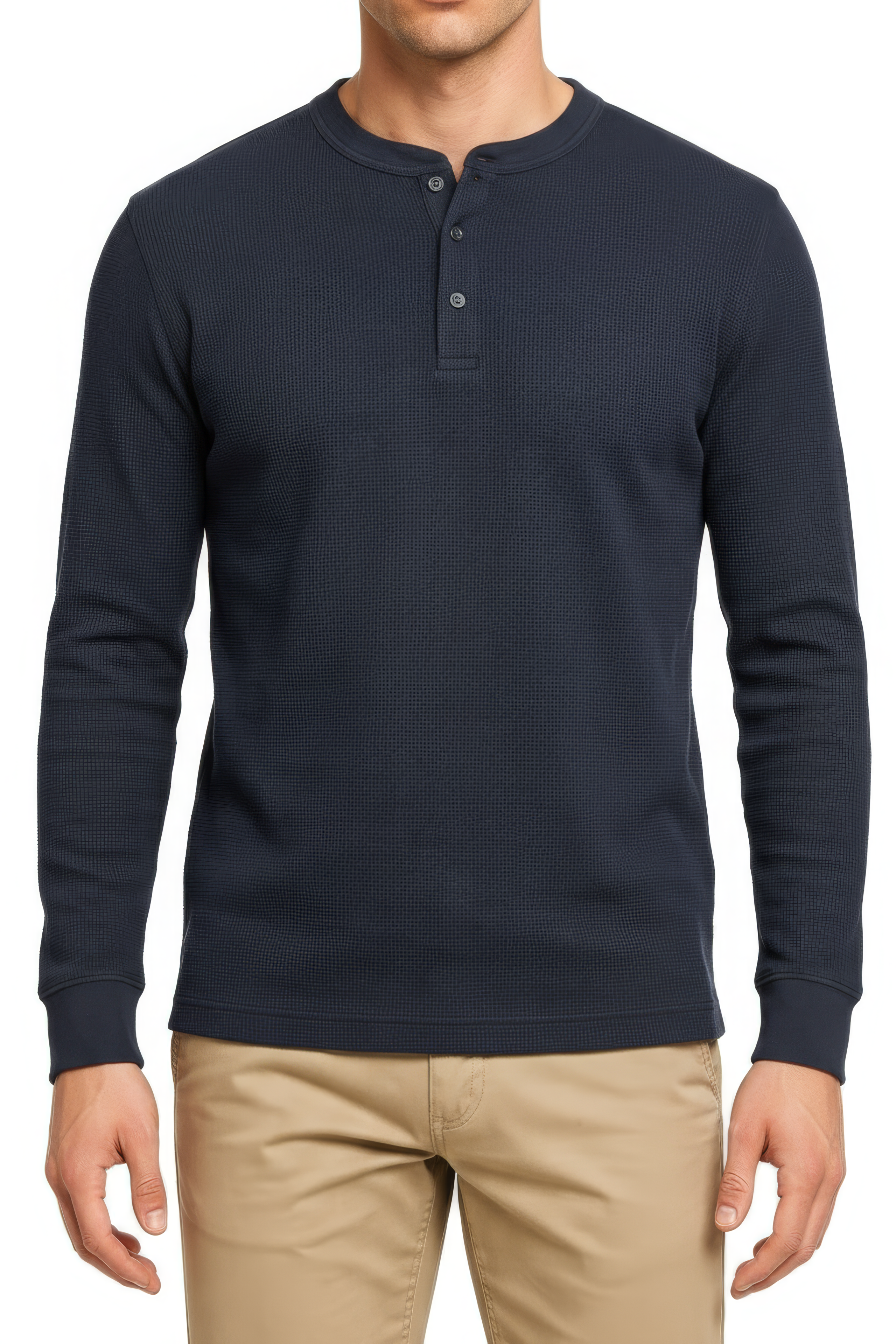 Men’s Black Full Sleeve Mandarin Collar T-Shirt | Cotton Blended Seersucker Fabric