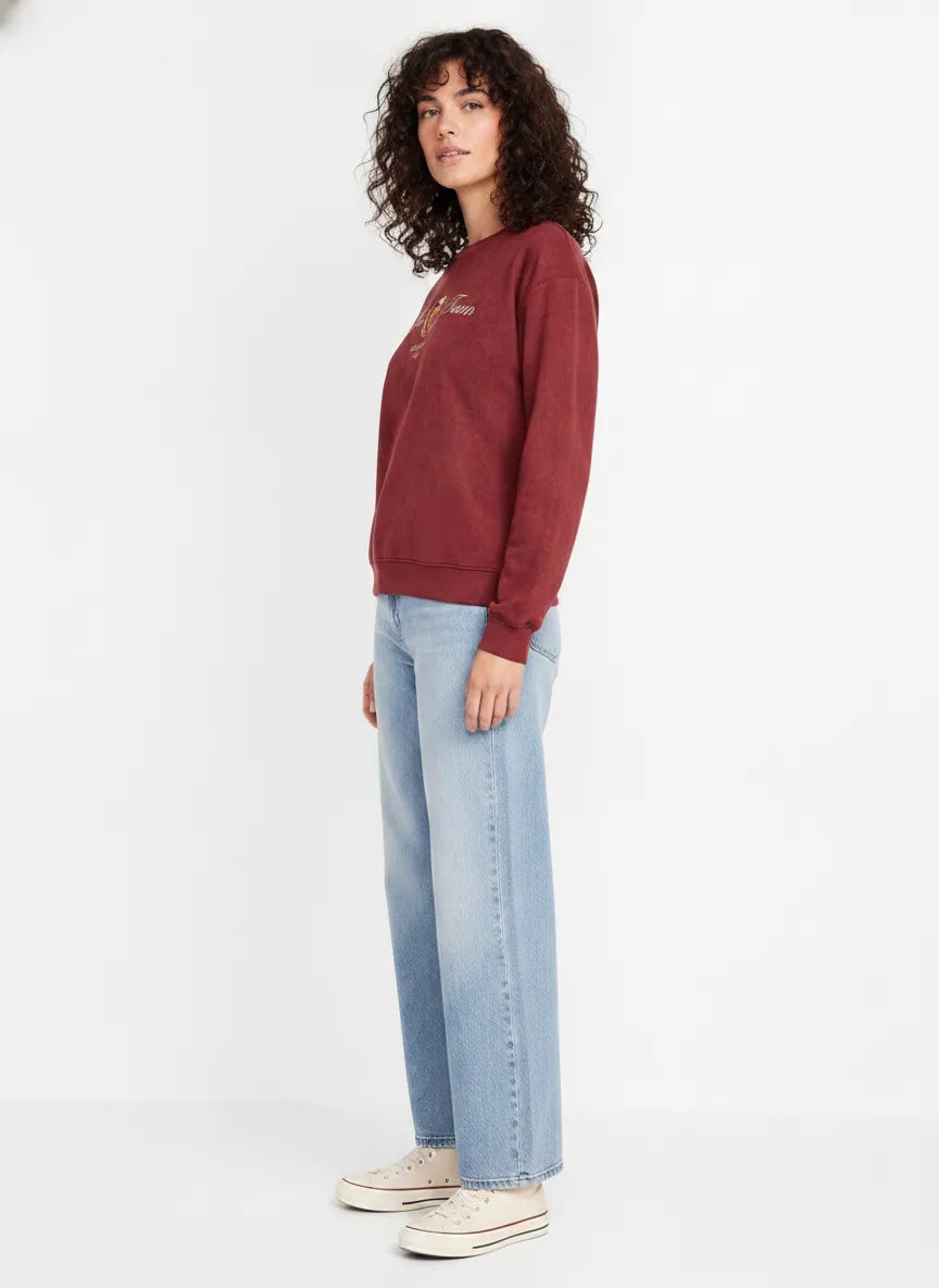 Women’s Wine Knitted Suede Round-Neck Sweatshirt with Cape Town Chest Graphic