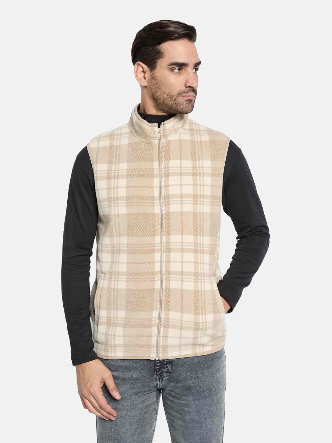 Octave Men Checked Front-Open Sweatshirt