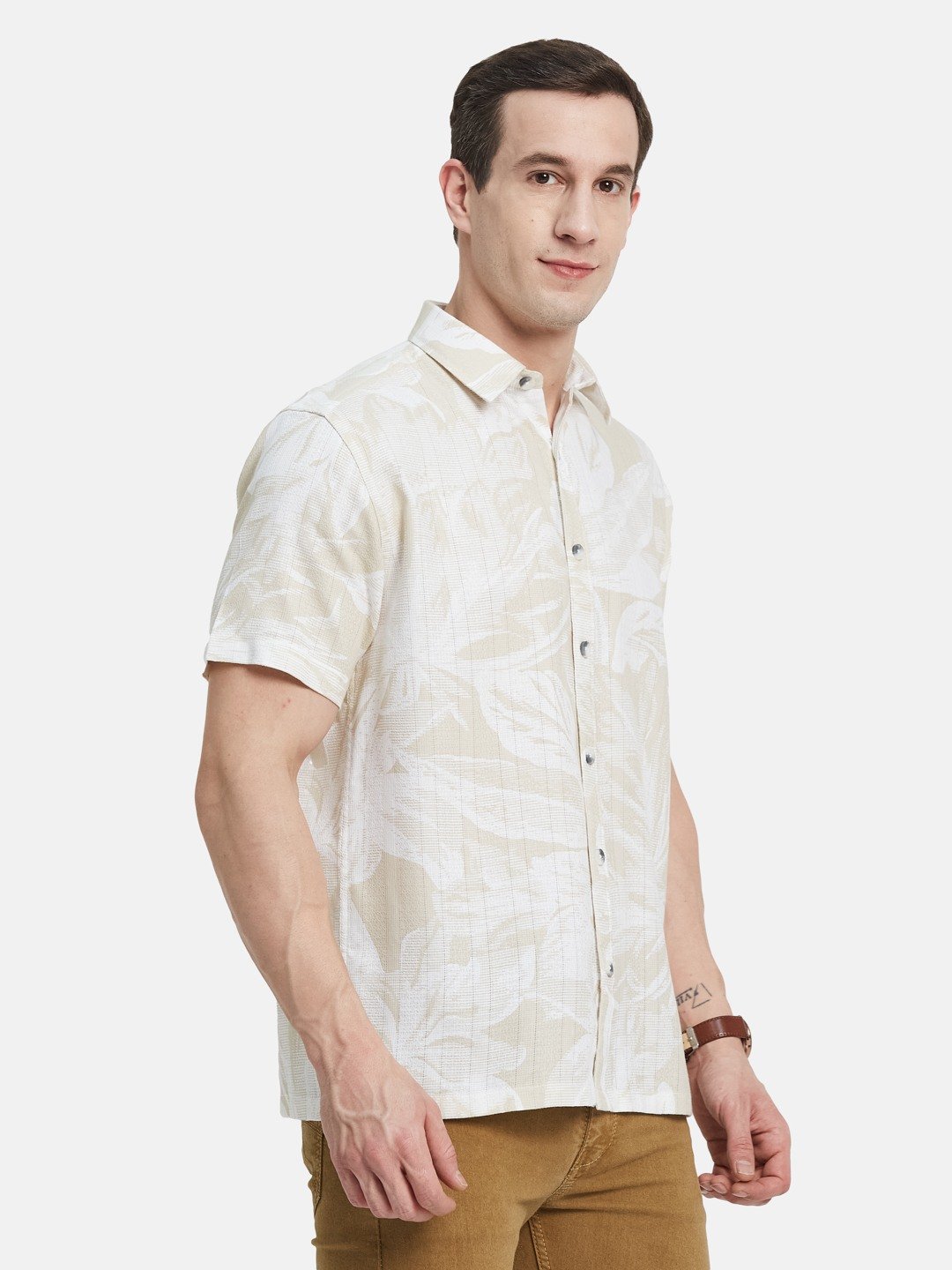 METTLE Men Spread Collar Floral Printed Cotton Casual Shirt