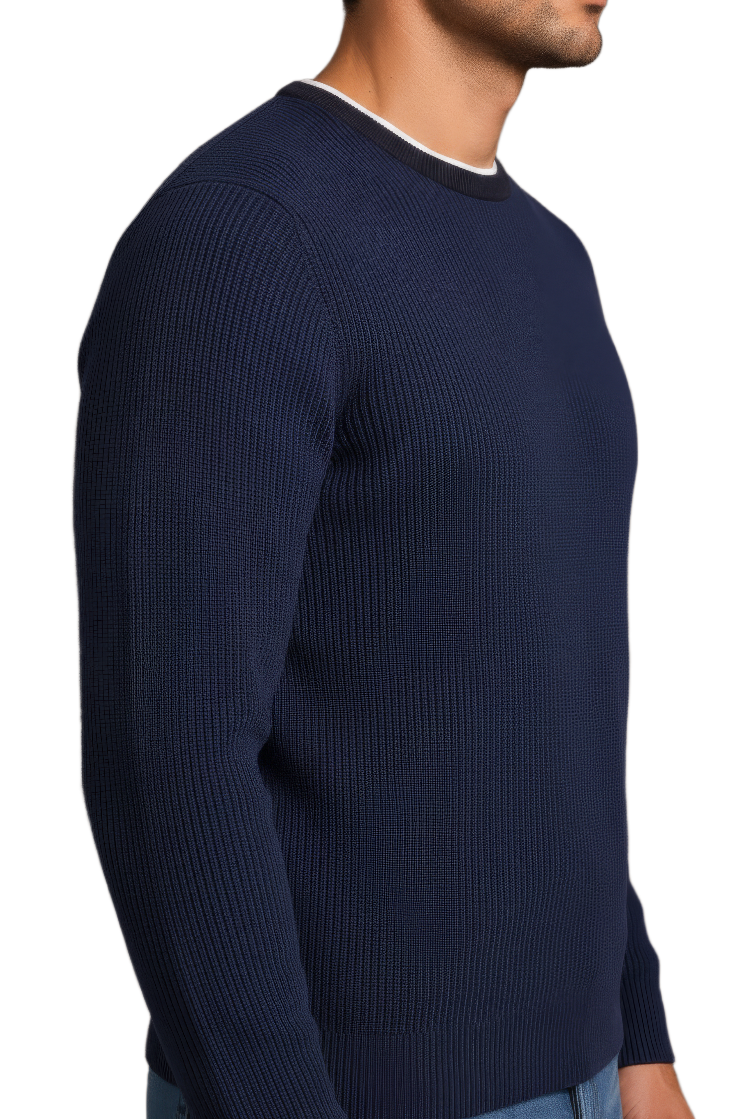 Men’s Navy Structured Cotton Round-Neck Full-Sleeve Winter Top