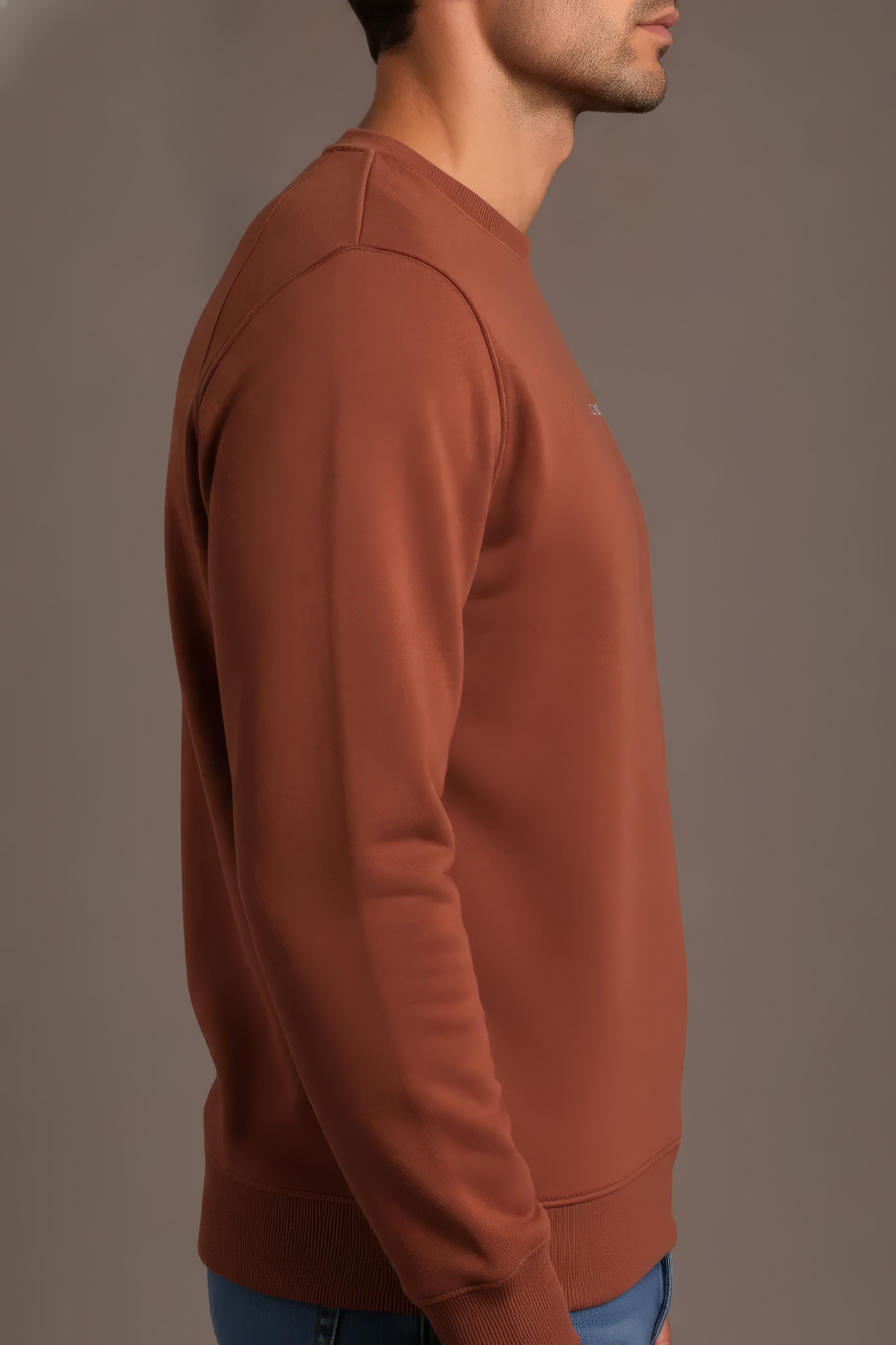 Men’s Premium Rust Crew Neck Cotton Fleece Sweatshirt