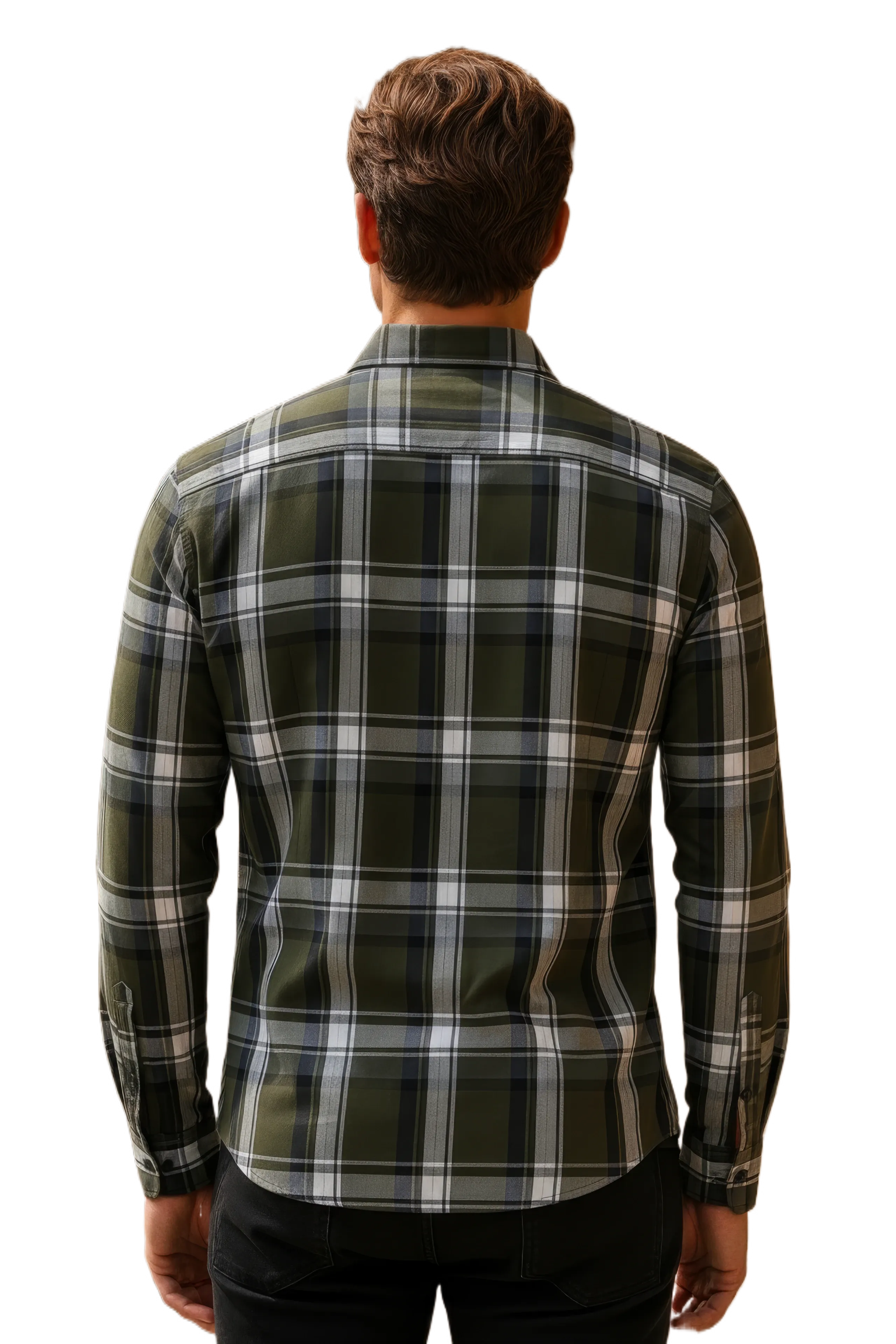 Men’s Olive Check Cotton Tencel Shirt
