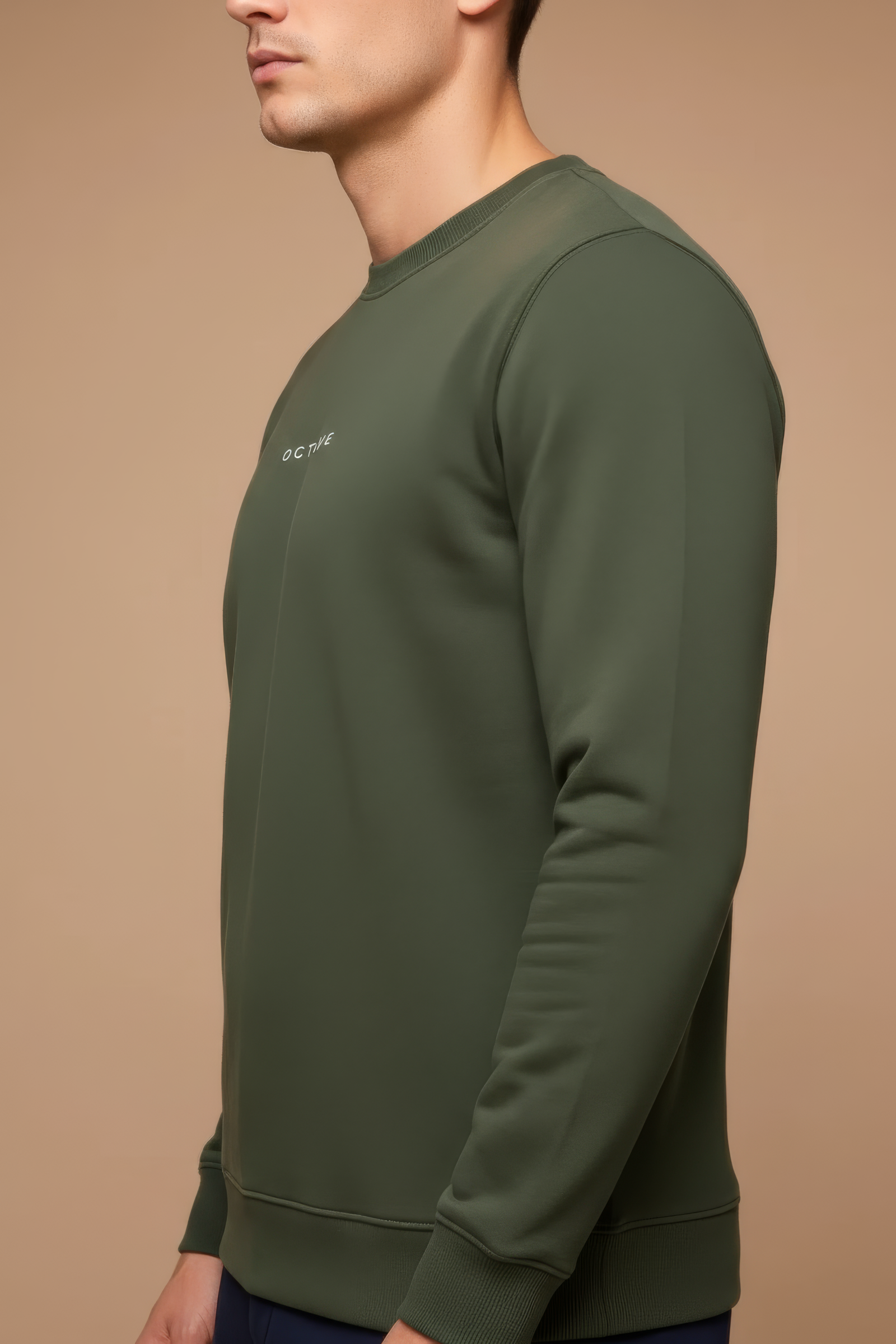 Men’s Premium Olive Crew Neck Cotton Fleece Sweatshirt