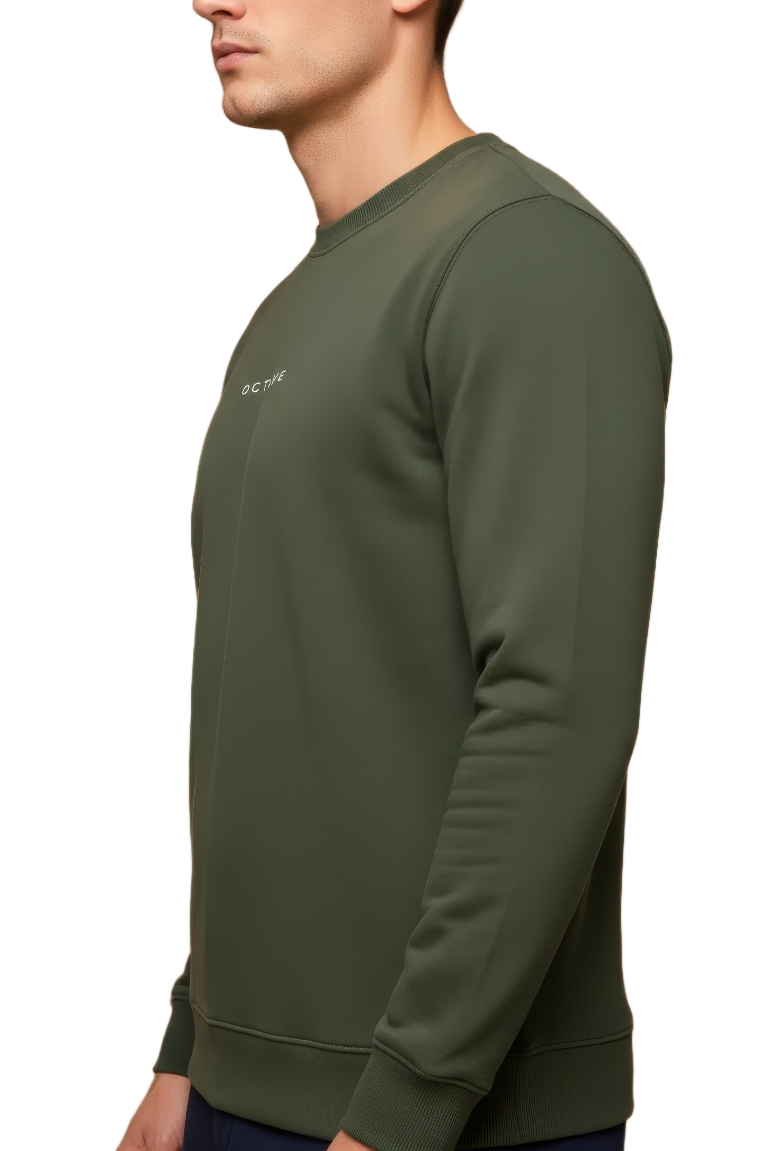 Men’s Premium Olive Crew Neck Cotton Fleece Sweatshirt