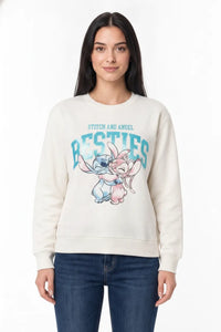 Disney Stitch & Angel 'Besties' Graphic Sweatshirt - Off-White Cotton Fleece