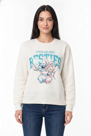 Disney Stitch & Angel 'Besties' Graphic Sweatshirt - Off-White Cotton Fleece