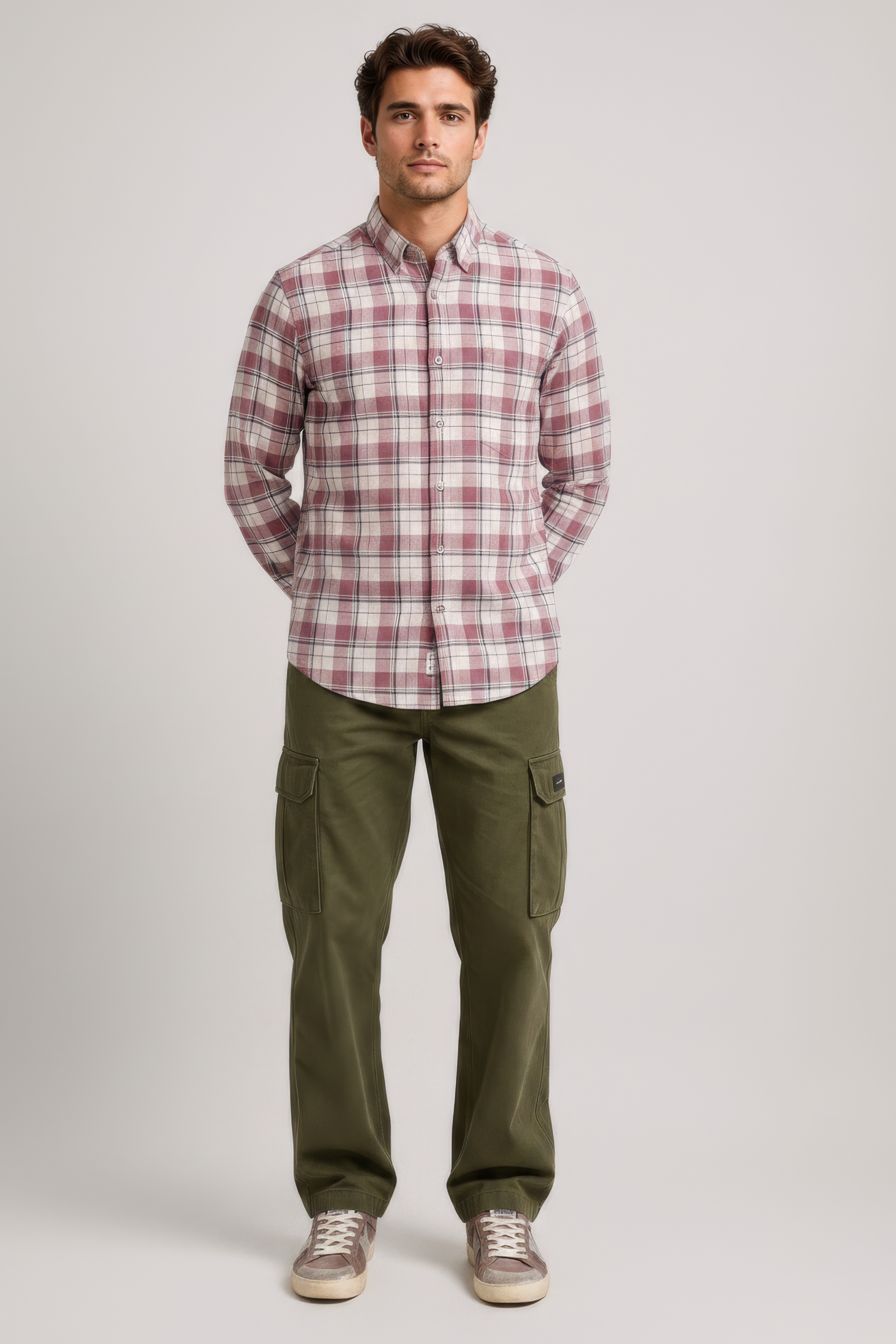 Men’s Suede Pink Check Oxford Cotton Shirt Full Sleeves
