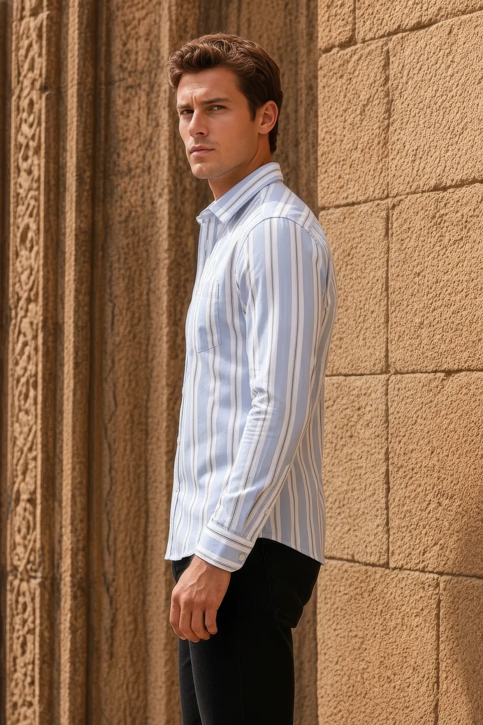 Men’s Sky Blue Striped Oxford Cotton Shirt