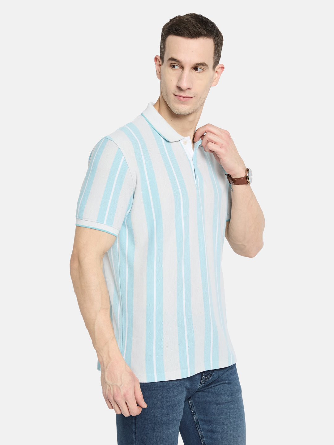Octave Men Striped Polo Collar T-shirt
