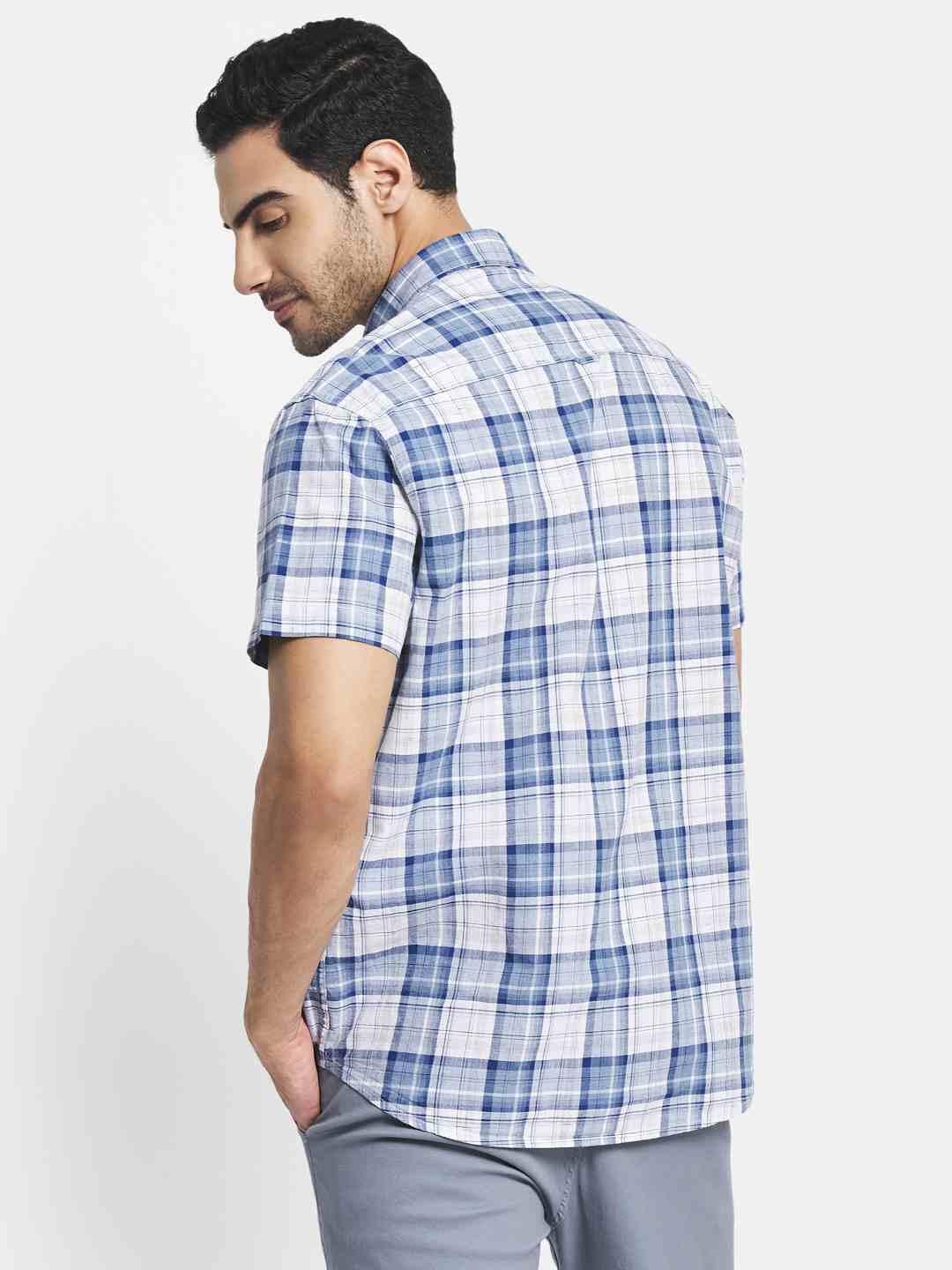 Men Blue Tartan Checks Checked Casual Shirt