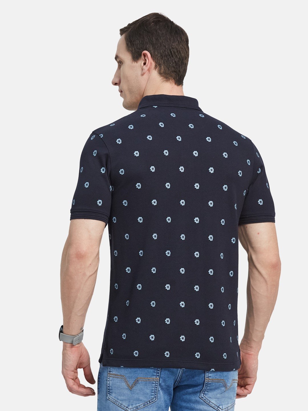 AOP FLORAL PRINT  POLO NECK PIQUE T-SHIRT