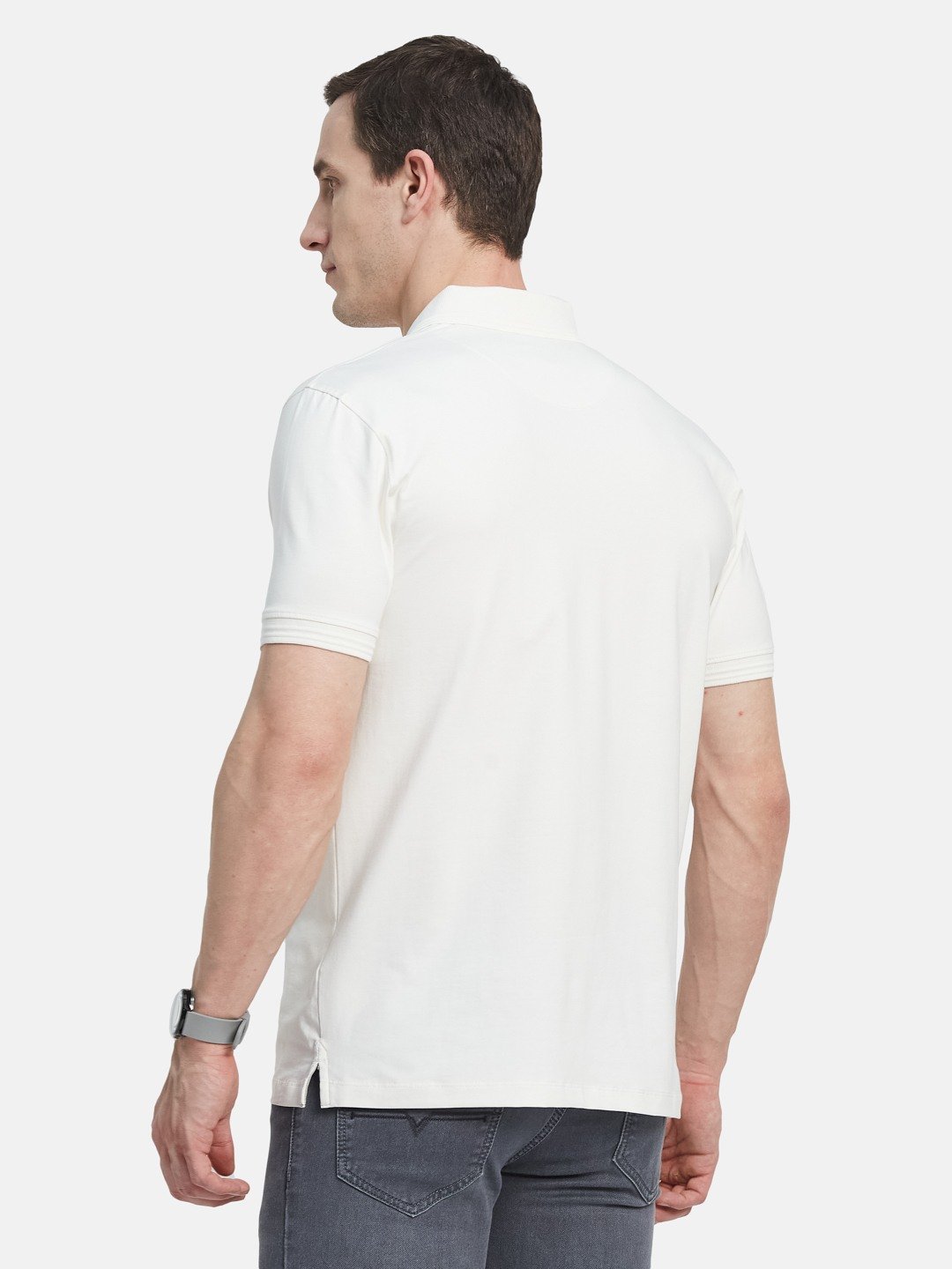 FRONT CHECK PRINT POLO NECK SINGLE JERSEY KNIT LYCRA T-SHIRT