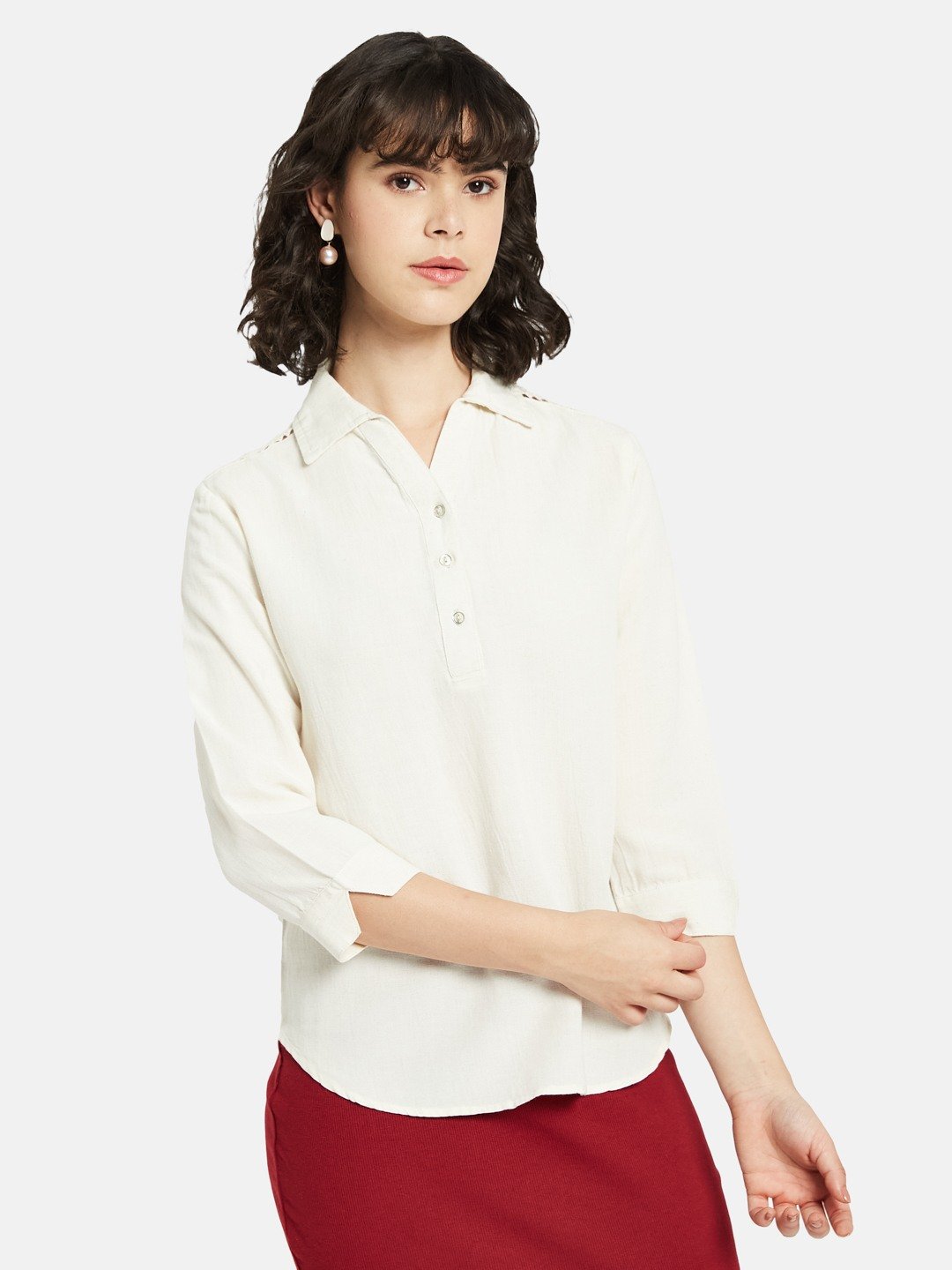 METTLE Women Natural Shirt Collar Regular Top