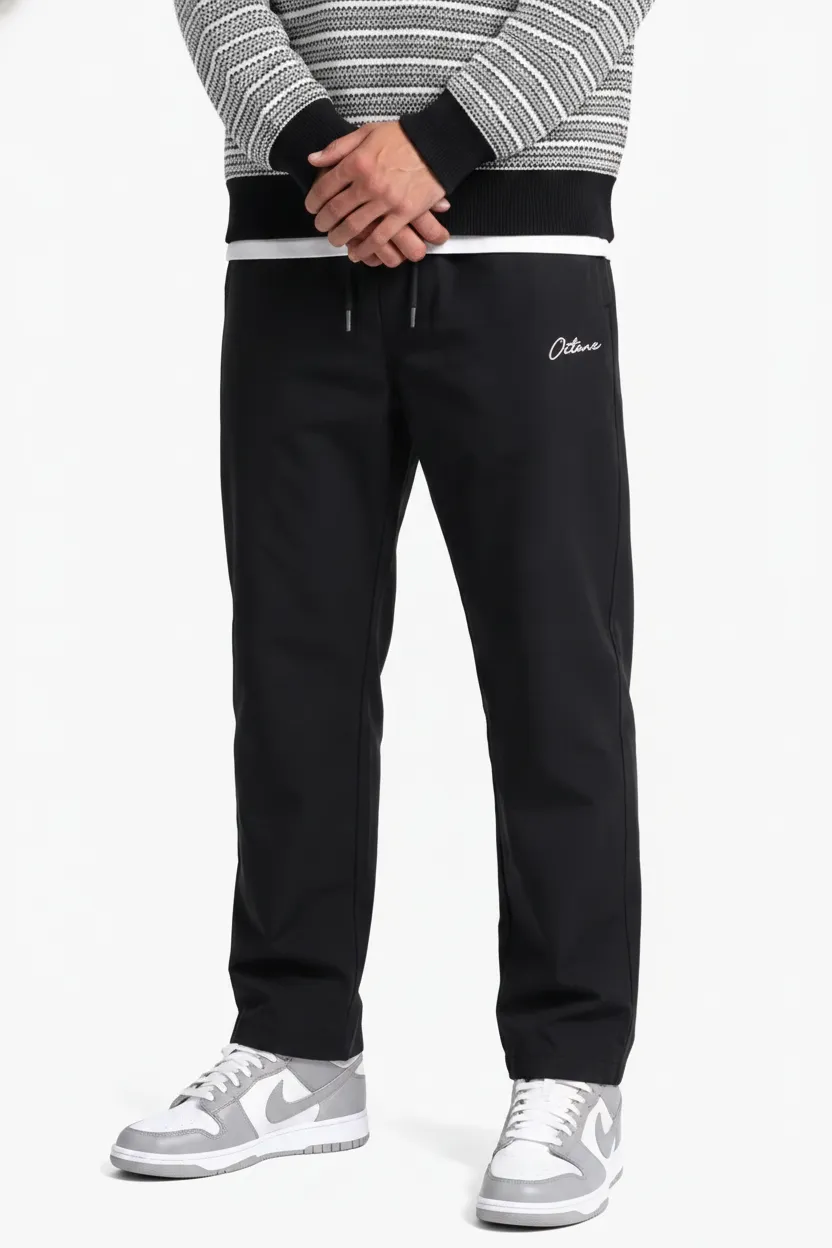 Men’s Black Poplin Lycra Cotton Lower with Drawstring