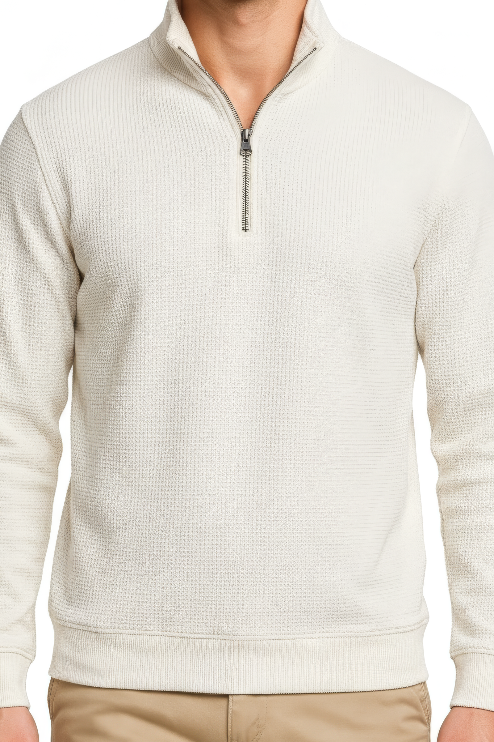 Men’s Off-White Half-Zip Sweatshirt in Brushed Seersucker Fabric