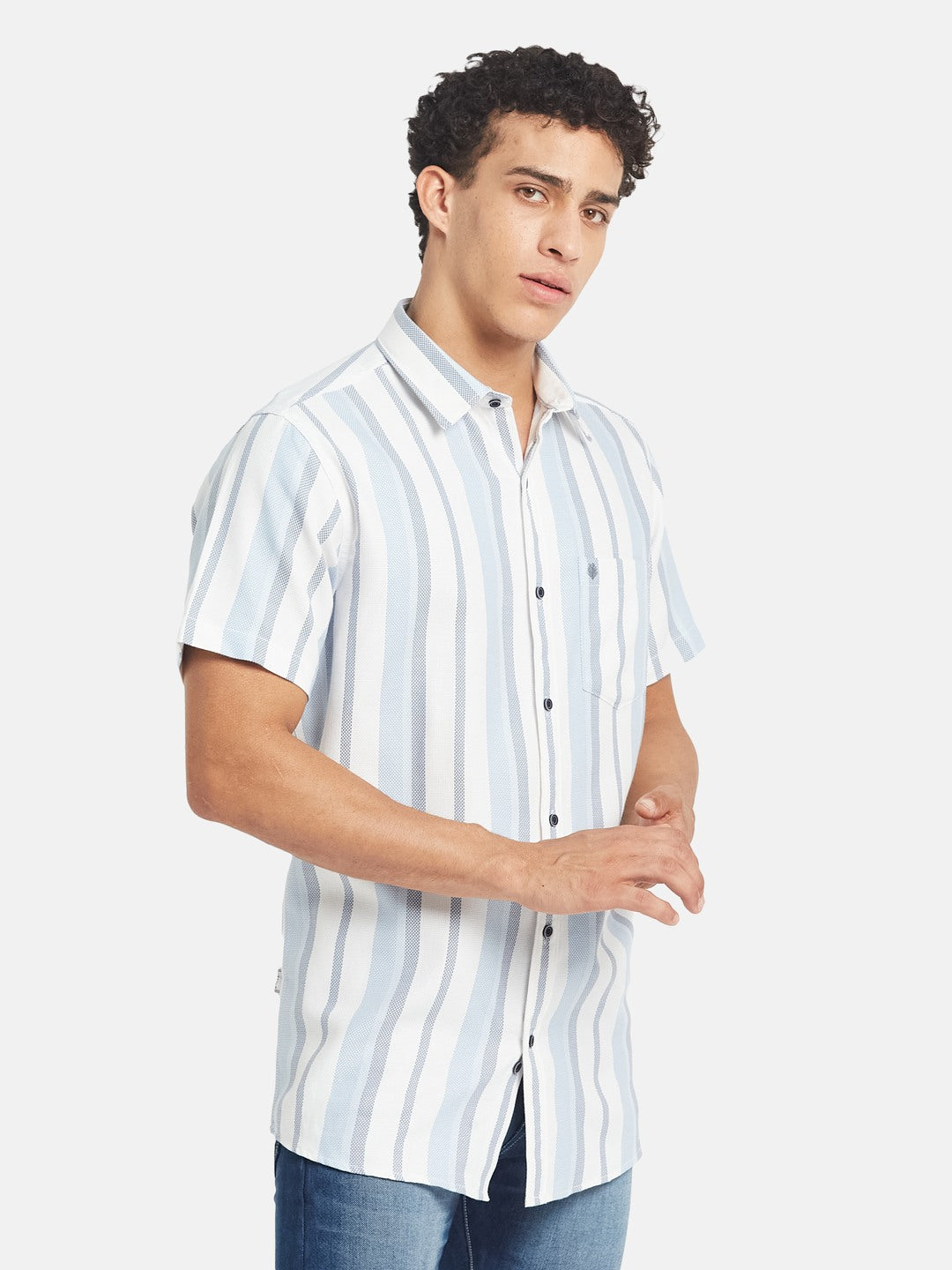 METTLE Men Vertical Striped Spread Collar Cotton Casual Shirt