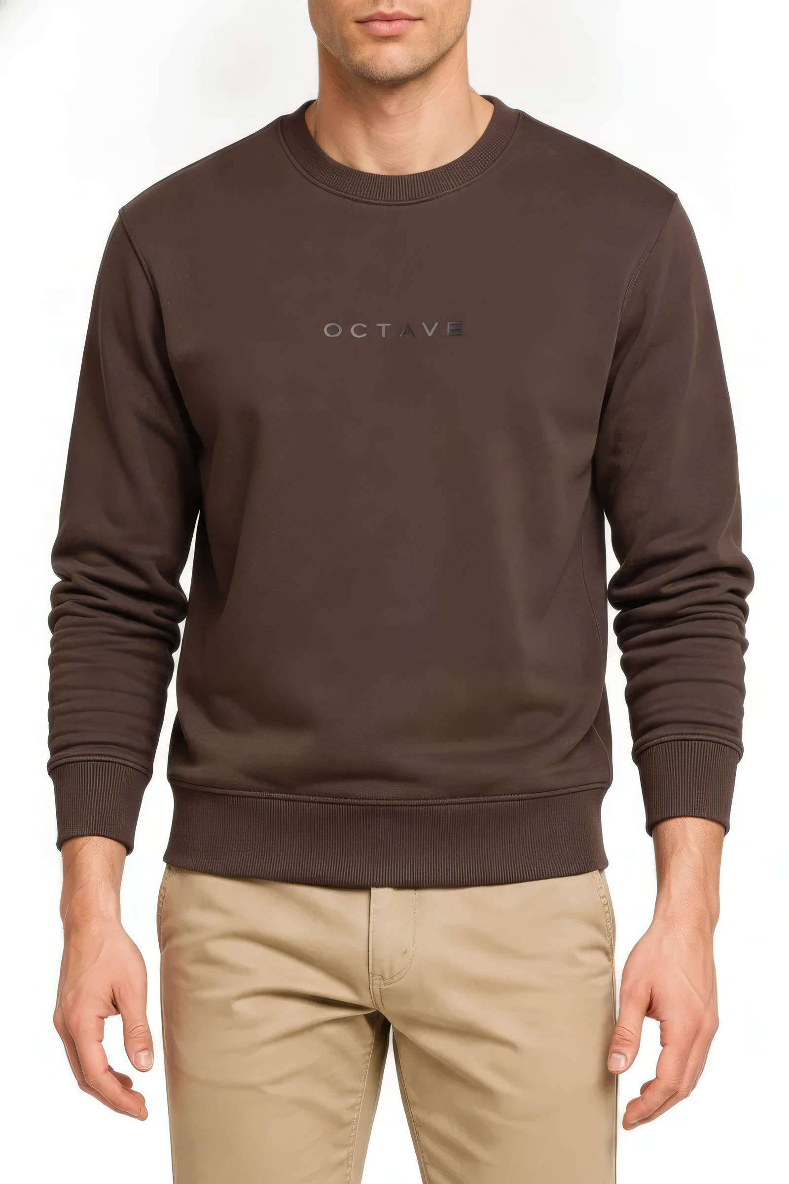 Men’s Premium Espresso Crew Neck Cotton Fleece Sweatshirt