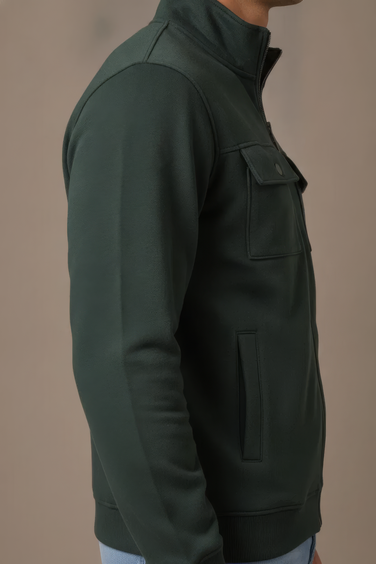 Men’s Dark Olive Full Zip with Stand Collar & Utility Pockets