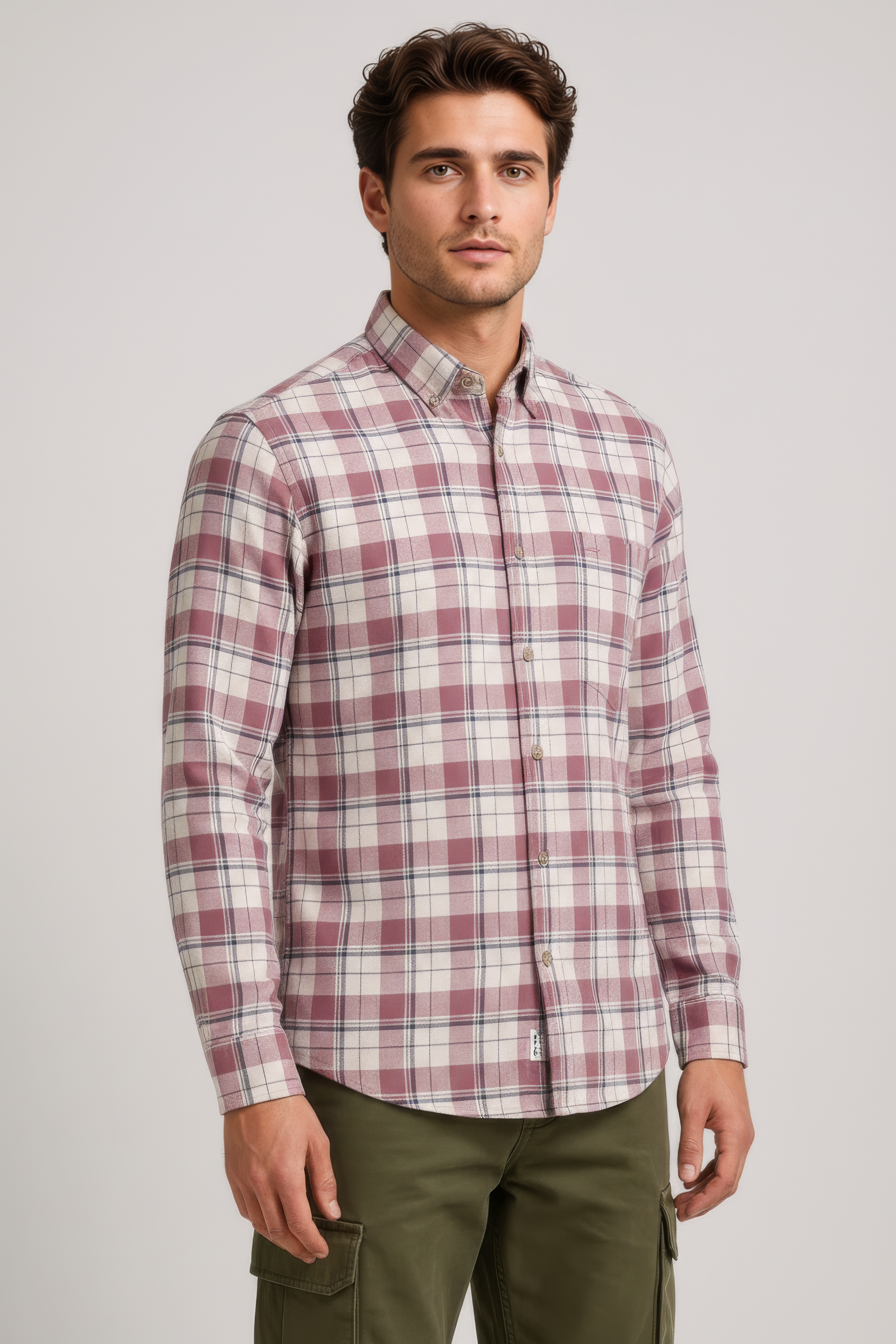 Men’s Suede Pink Check Oxford Cotton Shirt Full Sleeves