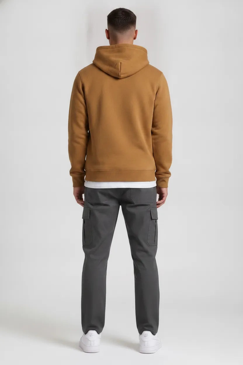 Men’s Choco Brown Cotton Poplin Cargo Lower with Drawstring & Elasticated Waist