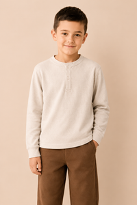 Junior Boys Arona Seersucker Henley Collar Full Sleeve Pre-Winter T-Shirt – Regular Fit