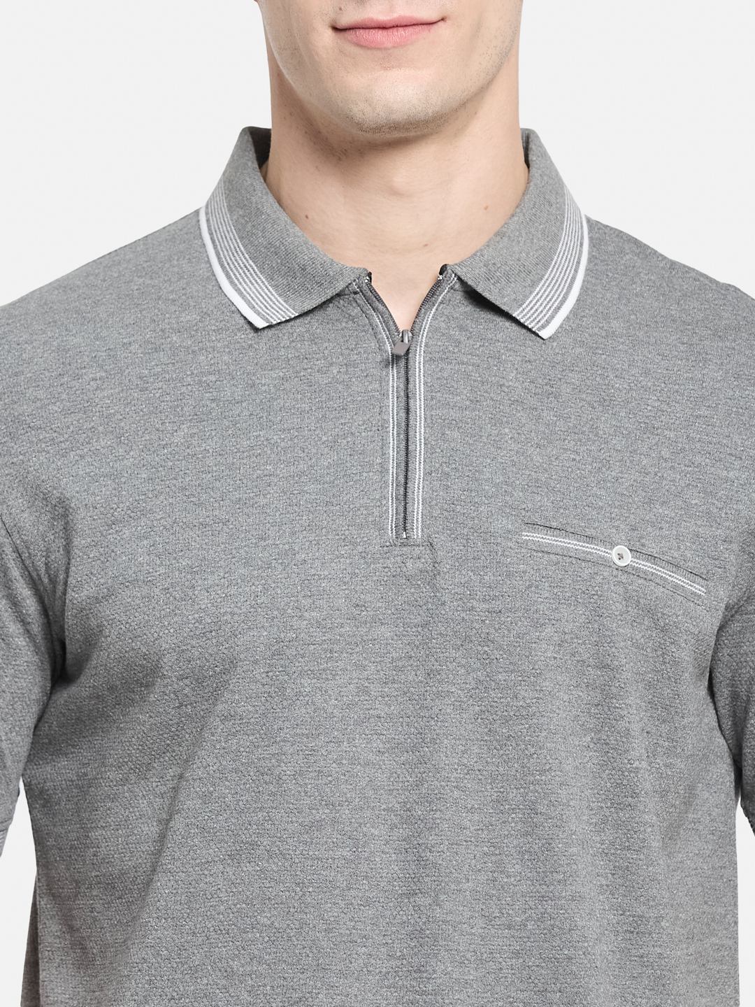 SOLID HALF-ZIP  POLO NECK POPCORN KNIT T-SHIRT