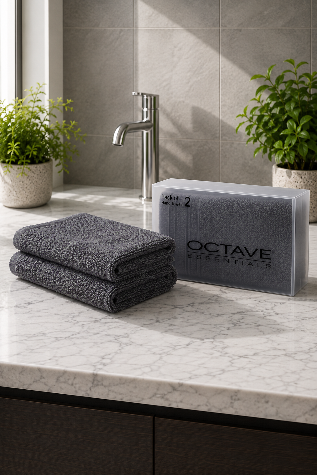 Charcoal Hand Towels – Pack of 2, Soft & Absorbent Terry Towels, 40 × 60 cm