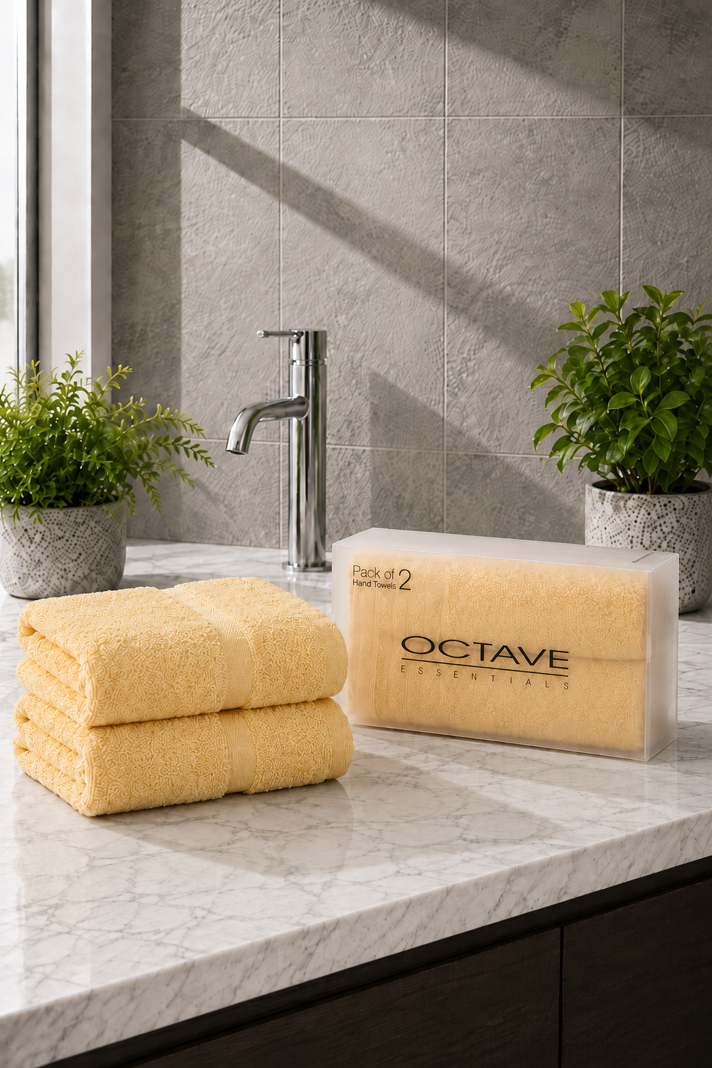 Mango Colour Hand Towels – Pack of 2, Soft & Absorbent Terry Towels, 40 × 60 cm