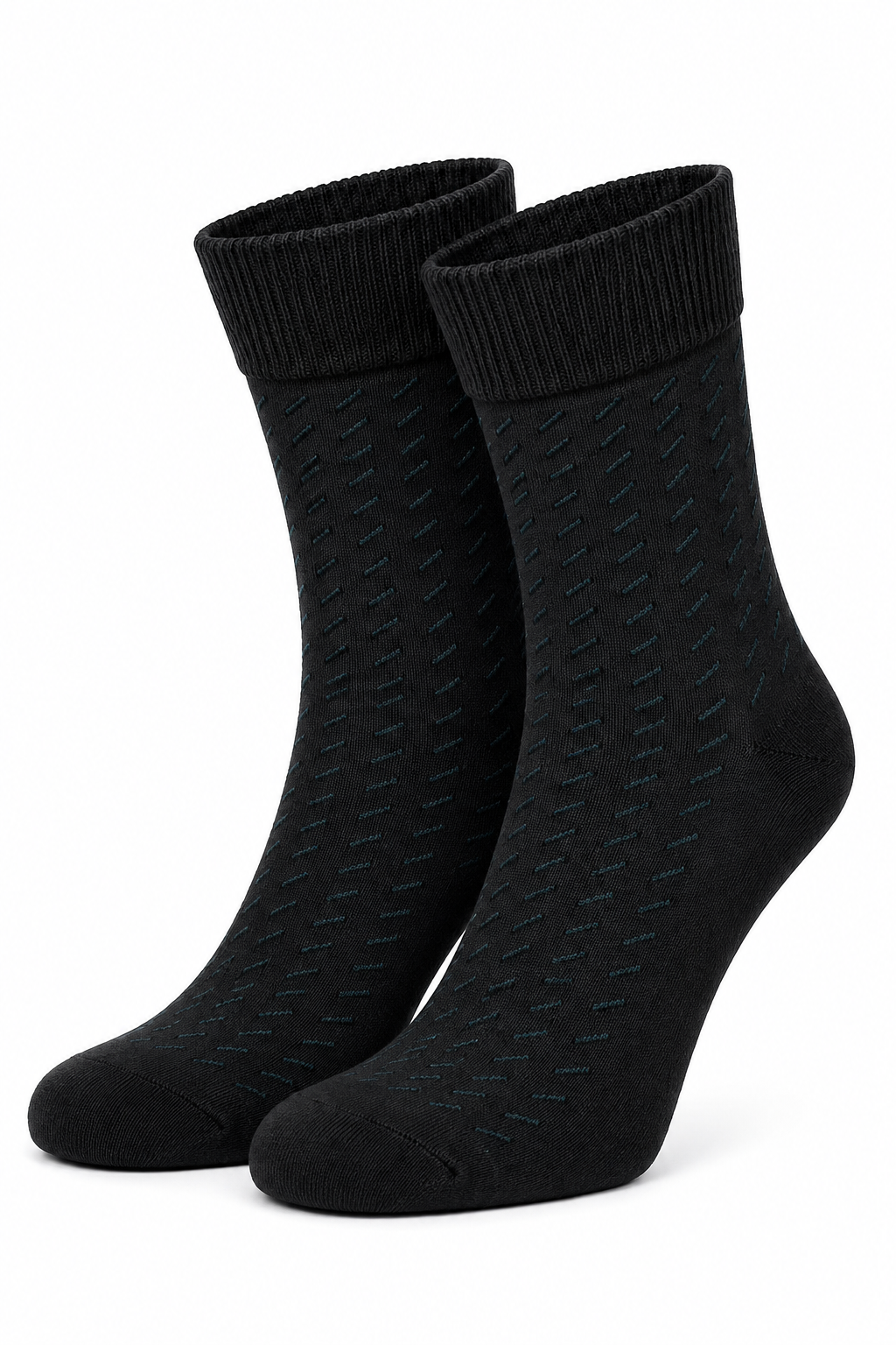 Men's Crew Length  – Black with Subtle Teal Chevron Pattern Socks