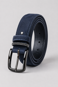 Men's Navy Suede Leather Belt with Gunmetal Buckle | Premium Casual & Smart Casual Belt for Men