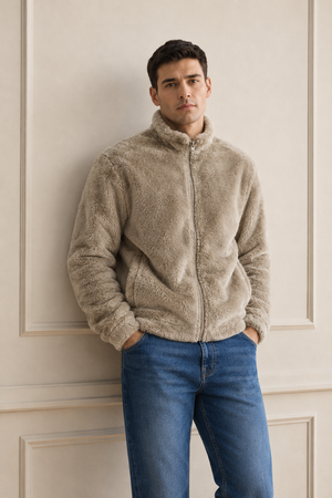 Men’s Sand Fur Full-Zip Winter Sweatshirt | Stand Collar
