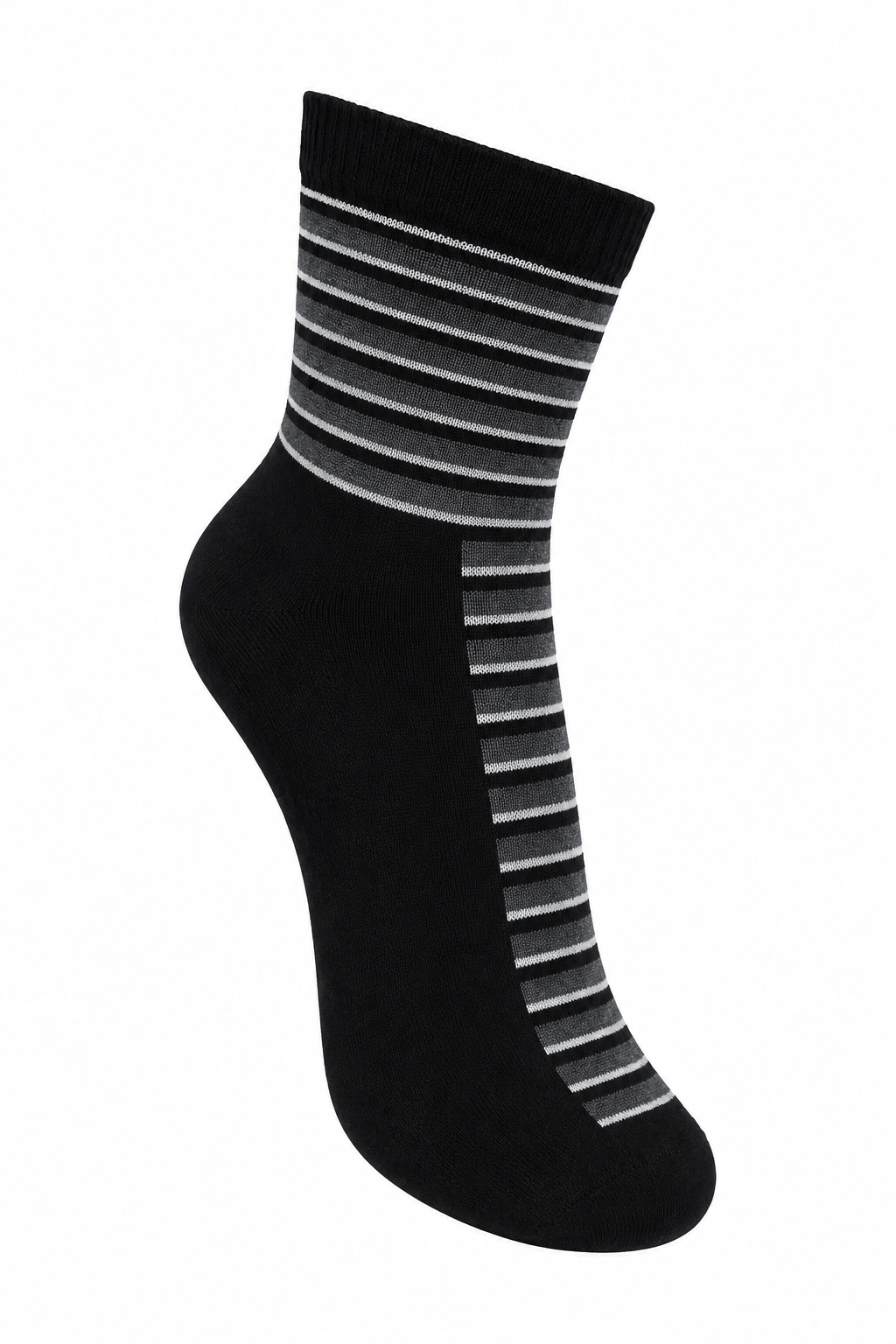 Premium Men's Striped Quarter Socks - Black Front Panel Design