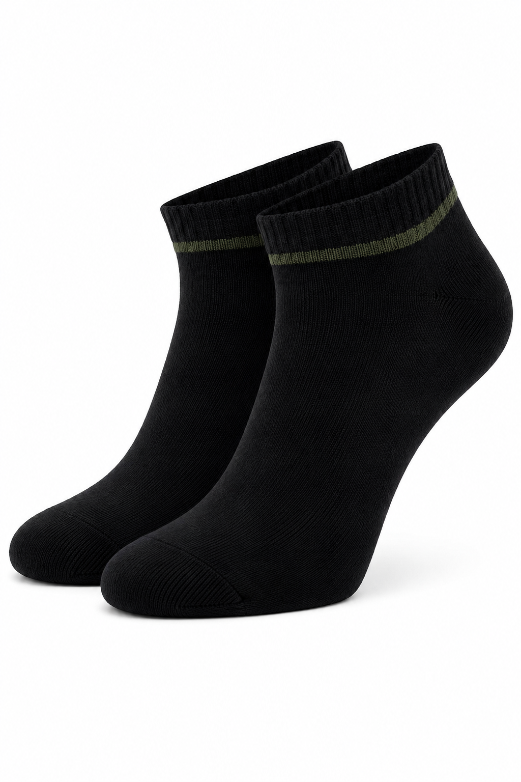 Men’s Black Ankle Length Socks with Olive Contrast Stripe