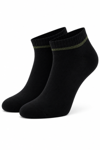 Men’s Black Ankle Length Socks with Olive Contrast Stripe