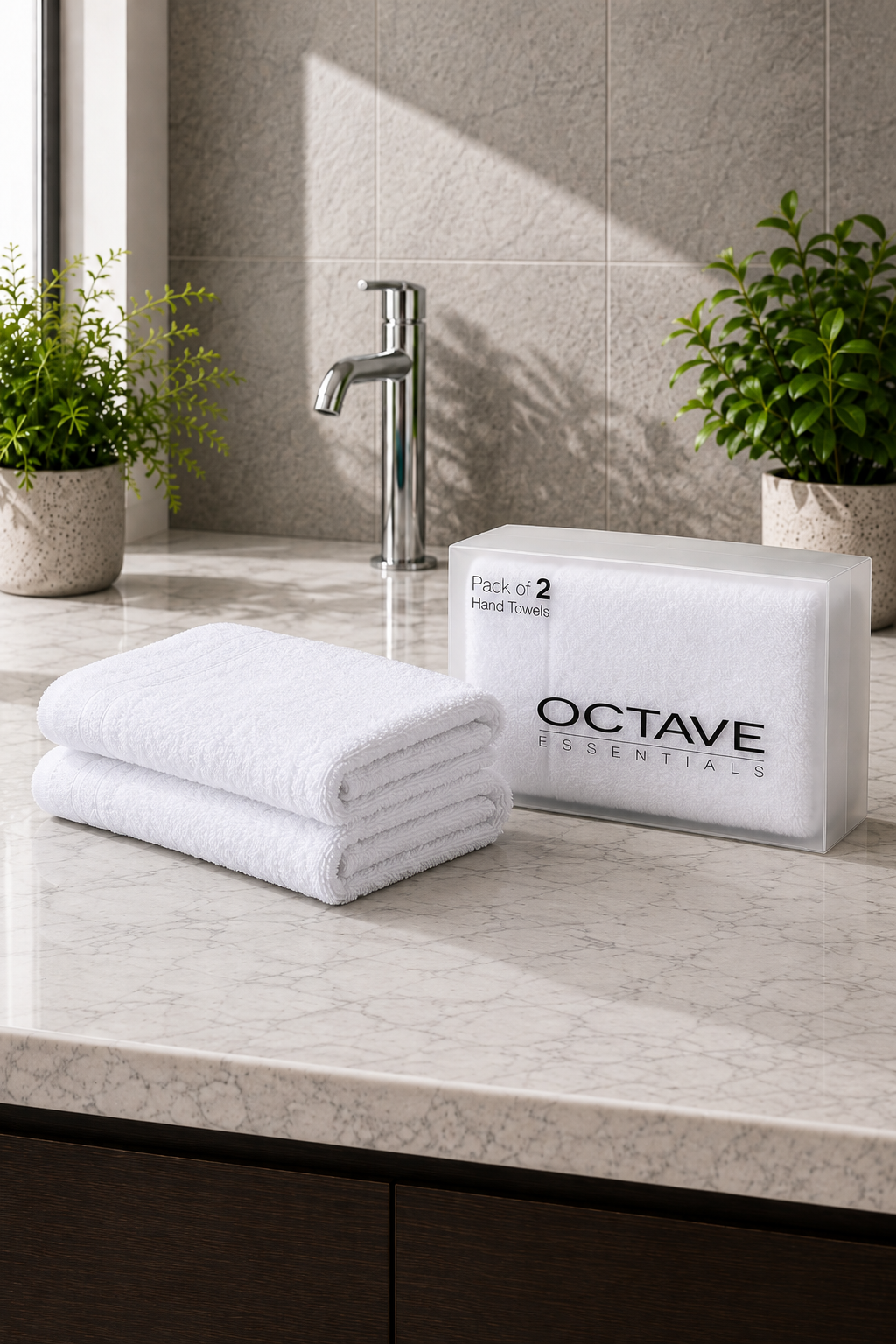 White Hand Towels – Pack of 2, Soft & Absorbent Terry Towels, 40 × 60 cm