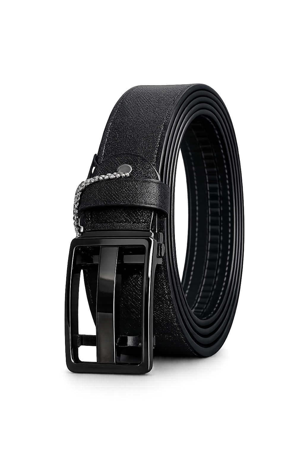 Men's Black Leather Belt with Glossy Black Buckle | Premium Formal & Casual Belt for Men