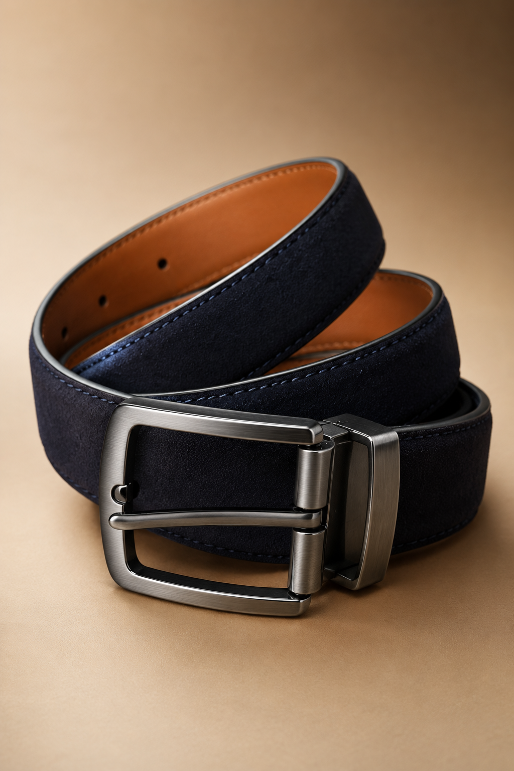 Navy Blue Textured Men’s Belt with Gunmetal Pin Buckle | Adjustable Casual & Formal Belt