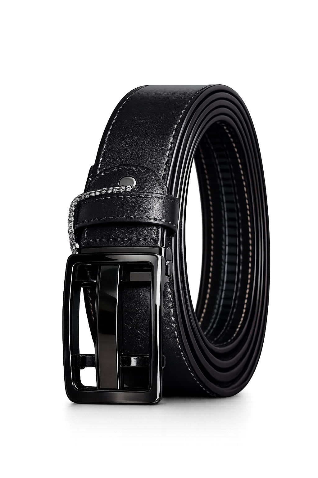 Men's Black Leather Belt with Glossy Black Buckle | Premium Formal & Casual Belt for Men