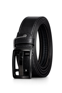 Men's Black Leather Belt with Glossy Black Buckle | Premium Formal & Casual Belt for Men