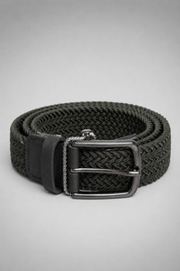 Men's Dark Olive Braided Stretch Belt with Gunmetal Buckle