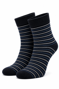 Men's Crew Length – Navy Blue & Grey Fine Stripe Pattern Socks