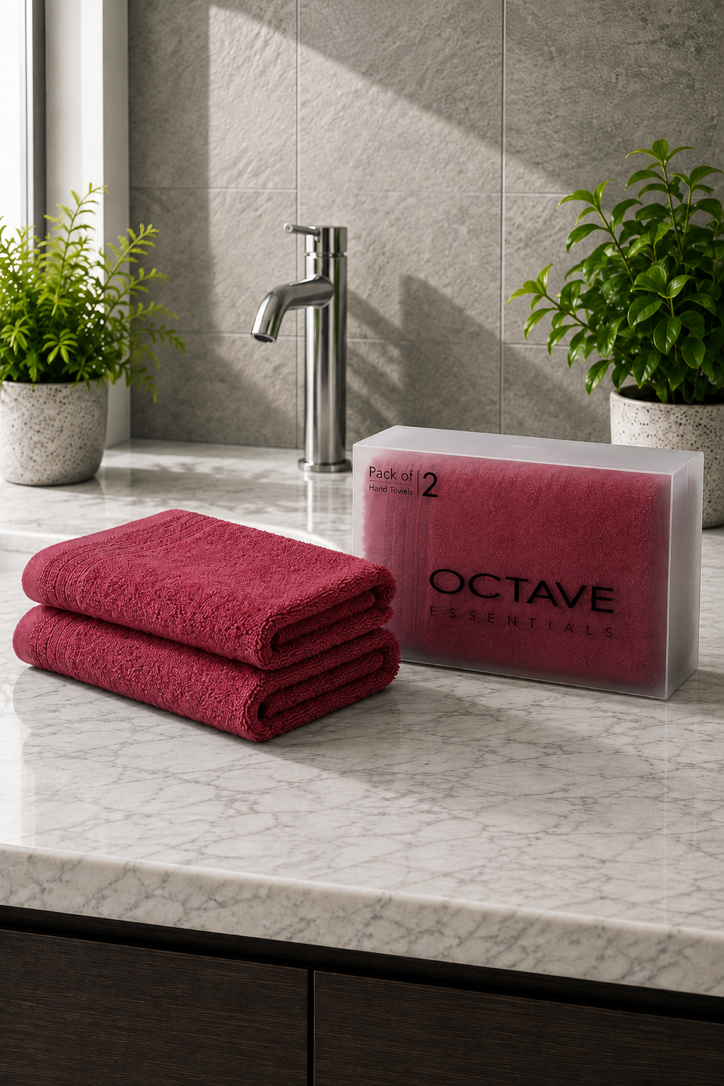Raspberry Colour Hand Towels – Pack of 2, Soft & Absorbent Terry Towels, 40 × 60 cm